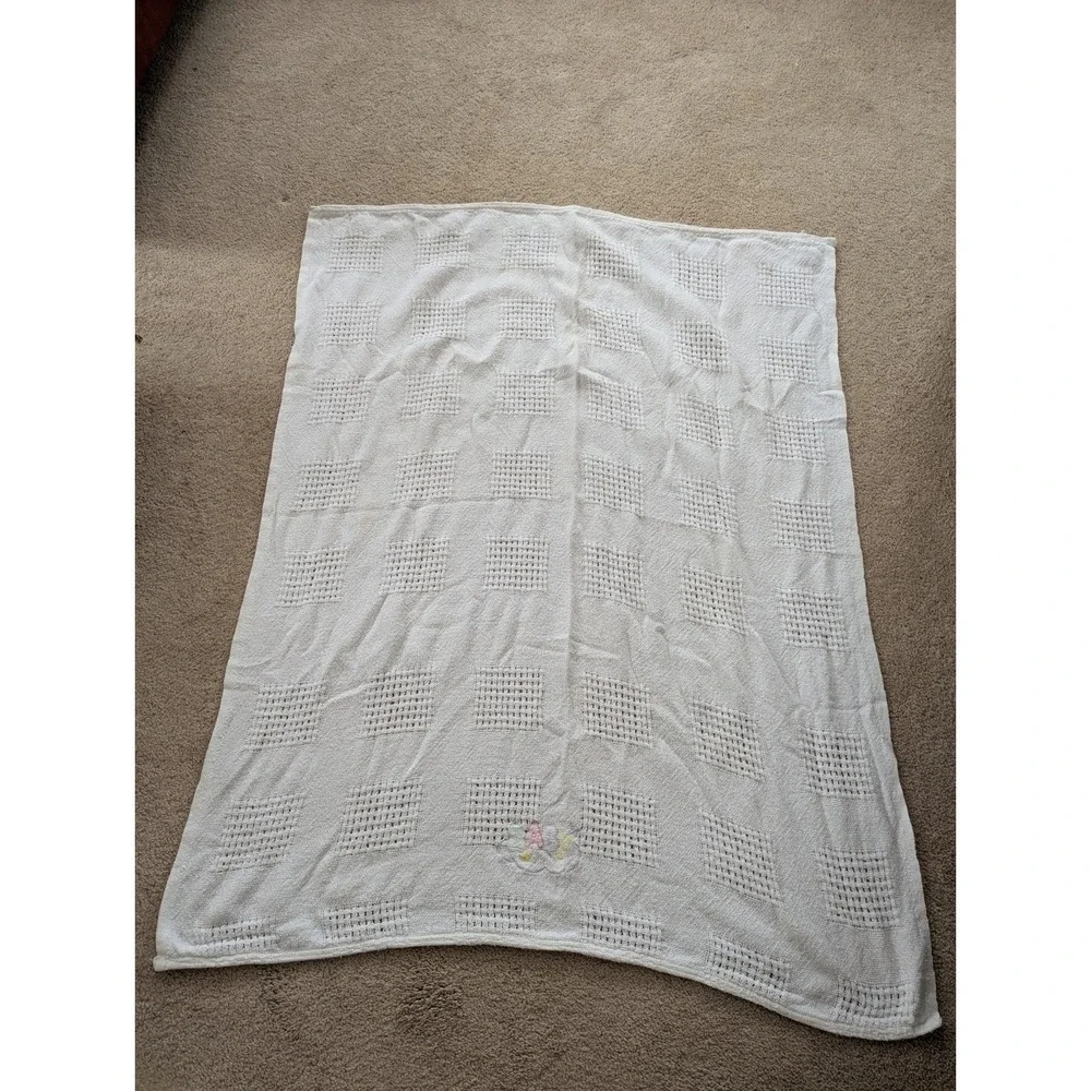 Baby Blanket White Cotton Thermal Open Waffle Weave Cloud‎